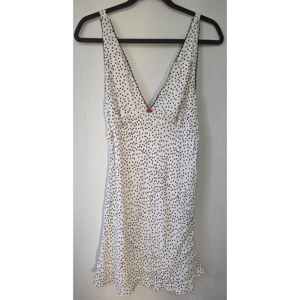 Wild Fable Mini Babydoll Dress S White Black Polka Dot V-Neck Boho NWT